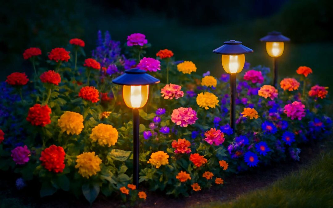 Create Stunning Garden Effects with Elegant Solar Lights in Flower Bed Design