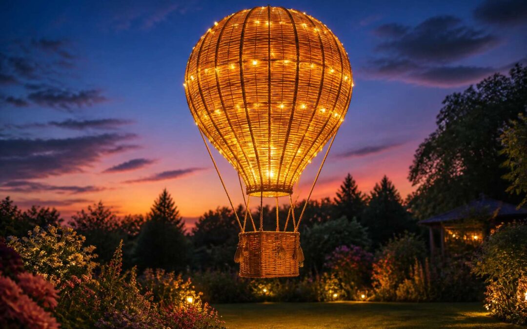Solar lights hot air balloon brightens evening events with clean energy.