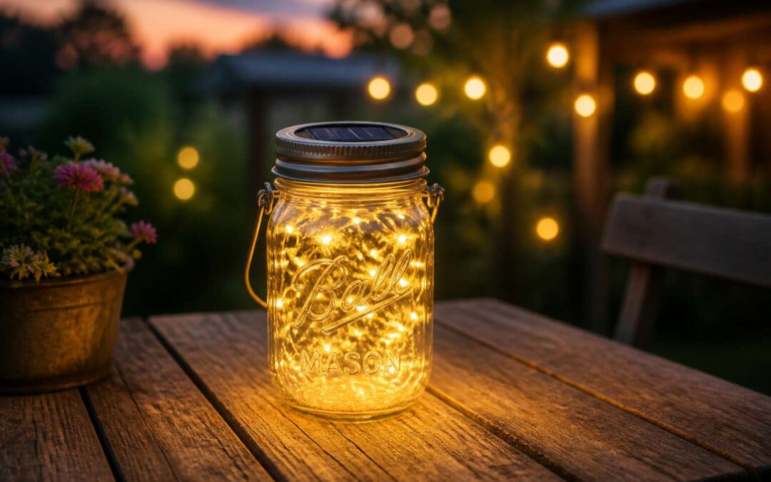 Solar light jars brighten any patio, deck, or garden.
