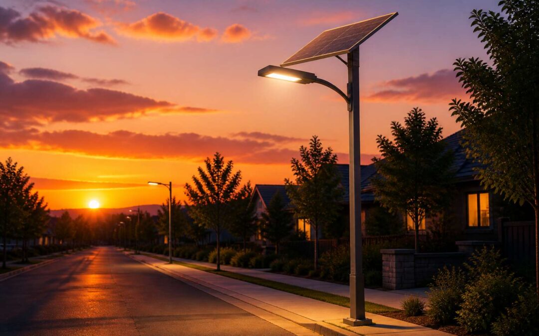 Solar lights street lights reduce energy costs with sunlight.